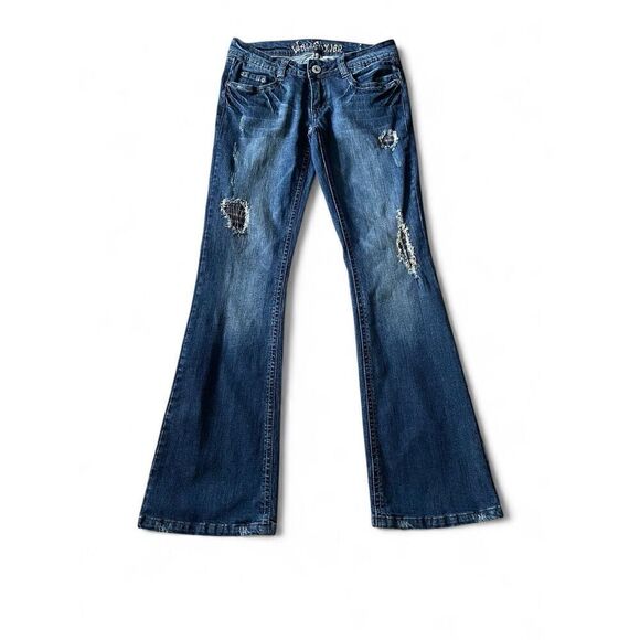 WALLFLOWER Vintage Y2K Low Rise Boot Cut Destroyed Flare Women's Jeans Great Con - Picture 1 of 8